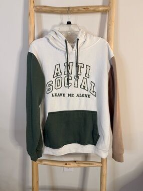 Eighty Eight Anti Social Hoodie with Green and Tan Sleeves
